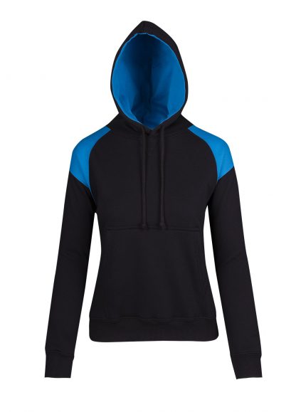 Ladies/Juniors Shoulder Contrast Panel Hoodie - 10, Black/Azure