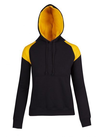 Ladies/Juniors Shoulder Contrast Panel Hoodie - 10, Black/Gold