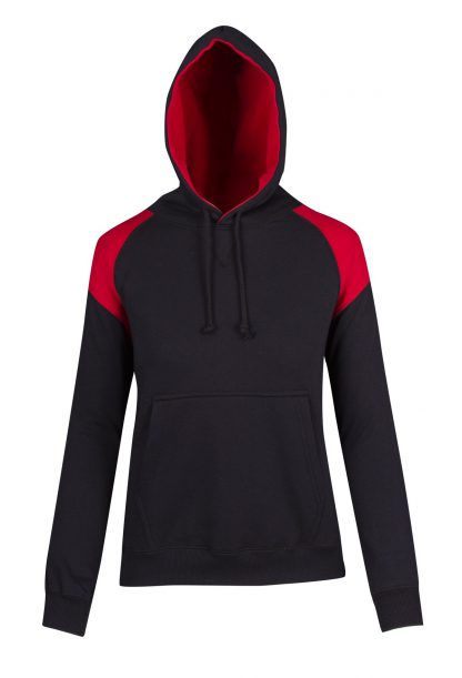 Ladies/Juniors Shoulder Contrast Panel Hoodie - 10, Black/Red