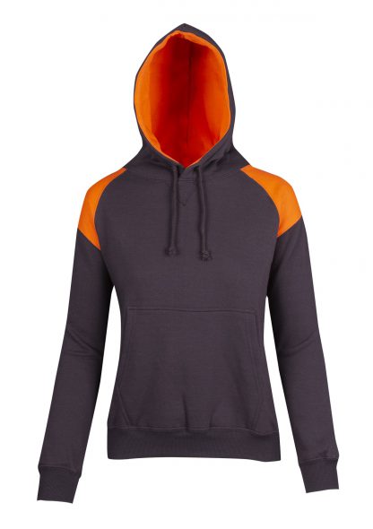 Ladies/Juniors Shoulder Contrast Panel Hoodie - 10, Charcoal/Orange