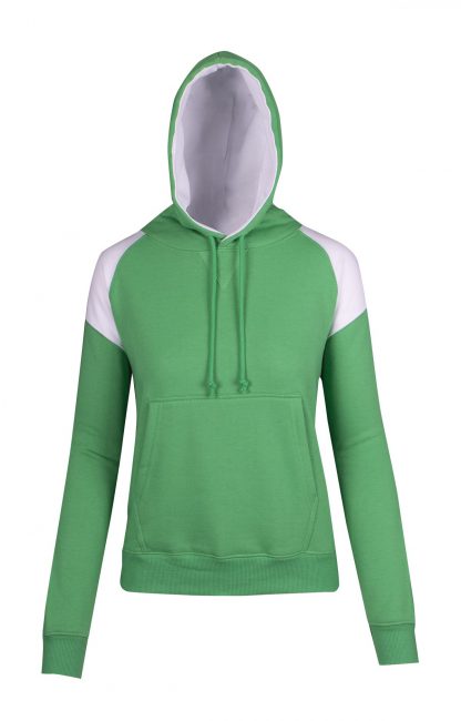 Ladies/Juniors Shoulder Contrast Panel Hoodie - 10, Emerald Green/White