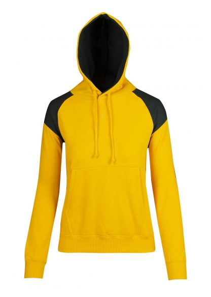 Ladies/Juniors Shoulder Contrast Panel Hoodie - 10, Gold/Bottle