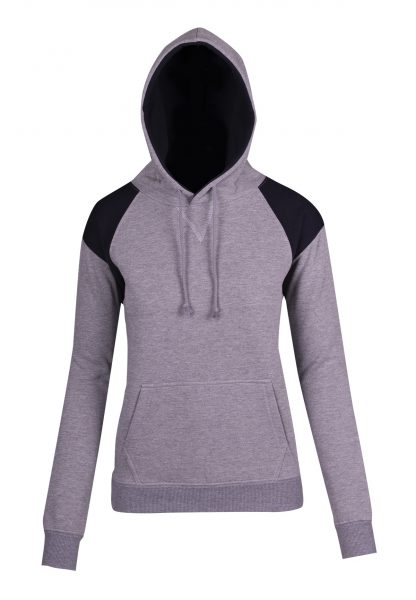 Ladies/Juniors Shoulder Contrast Panel Hoodie - 12, Grey Marl/Navy Blue