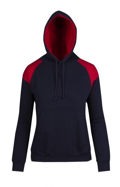 Ladies/Juniors Shoulder Contrast Panel Hoodie - 10, Navy Blue/Red