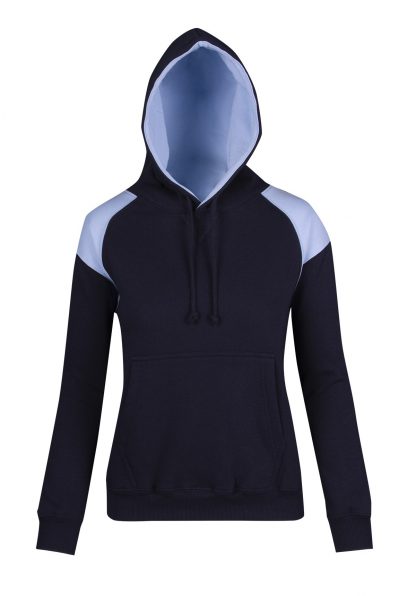 Ladies/Juniors Shoulder Contrast Panel Hoodie - 10, Navy/Sky Blue