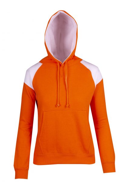 Ladies/Juniors Shoulder Contrast Panel Hoodie - 10, Orange/White