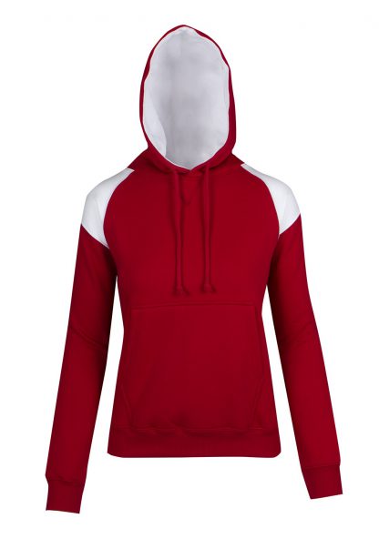 Ladies/Juniors Shoulder Contrast Panel Hoodie - 10, Red/White