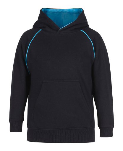 Kids Contrast Fleecy Hoodie - 10, Black/Aqua