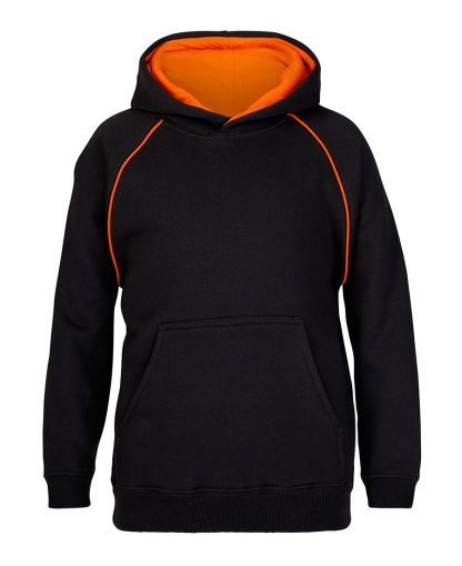 Kids Contrast Fleecy Hoodie - 10, Black/Orange