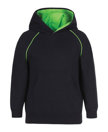 Kids Contrast Fleecy Hoodie - 10, Black/Pea Green