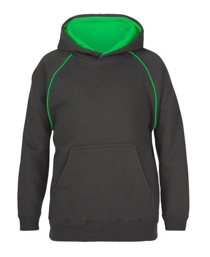 Kids Contrast Fleecy Hoodie - 10, Gunmetal/Pea Green