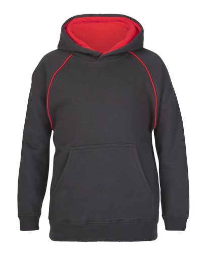 Kids Contrast Fleecy Hoodie - 10, Gunmetal/Red